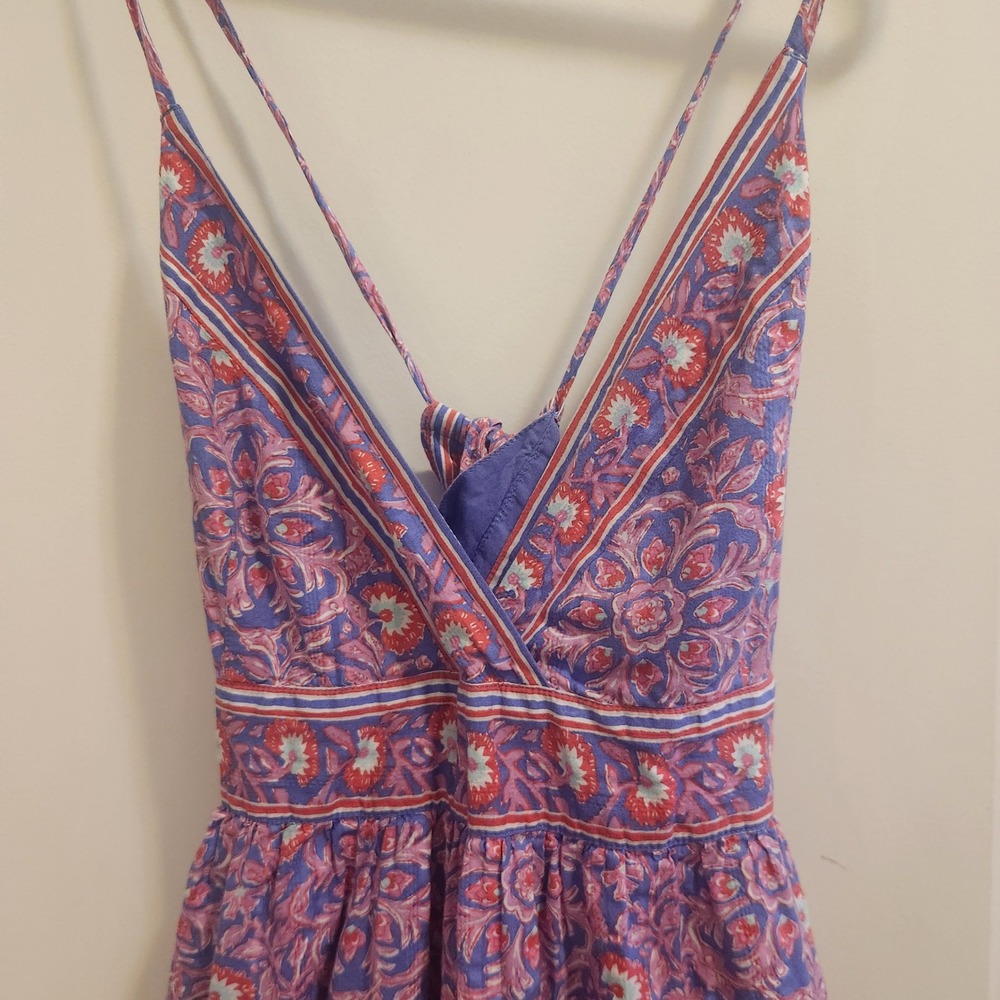 Vineyard Vines Purple Floral Block Print Tiered Maxi Dress Open Back Boho - Picture 6 of 12